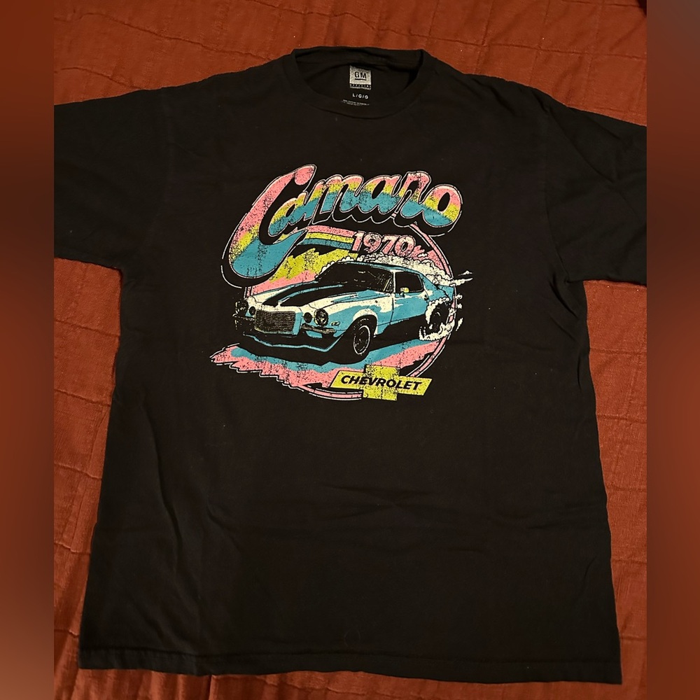 Chevy Camaro T-shirt Mens Large 70s Style Chevrolet Neon Color Black Retro